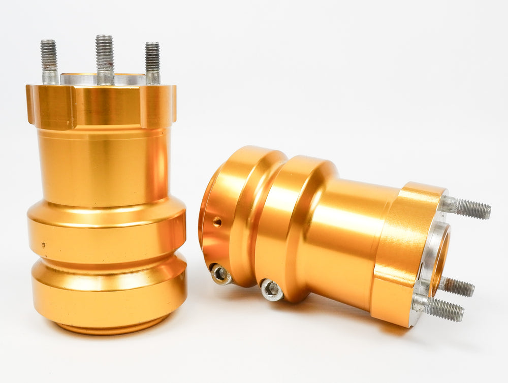 Gold Aluminium Double Bolt 50mm x 115mm Long Rear Hub Set