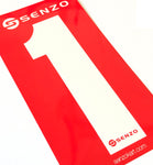Set of 4 Senzo White Race Number Red Background